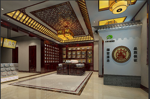 长葛古朴典雅的中式茶叶店大堂设计效果图